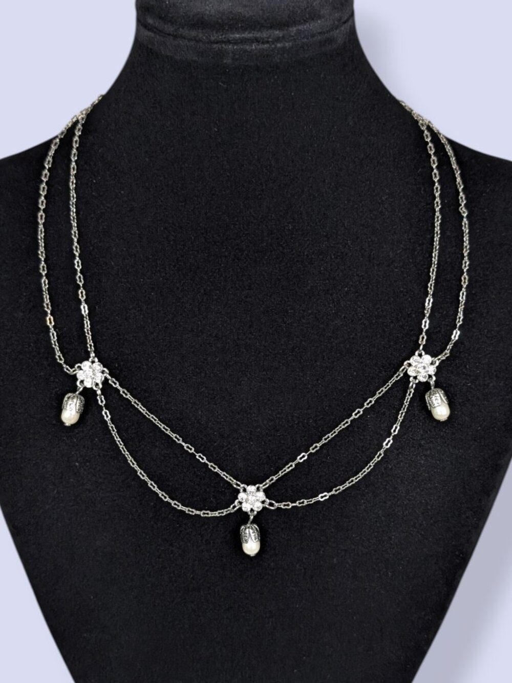 Vintage Avon Rhinestone & Faux Pearl Festoon Necklace
